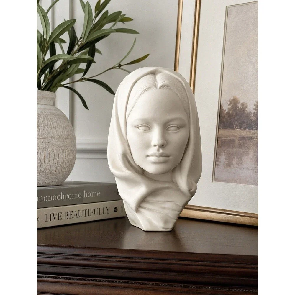 Modern Ceramic Veiled Woman Bust Sculpture White Matte Art Statue Angus 8.5”